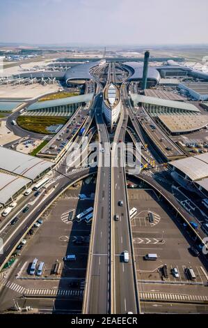 Flughafen Roissy Charles de Gaulle Terminal 2 von der aus gesehen Himmel Stockfoto