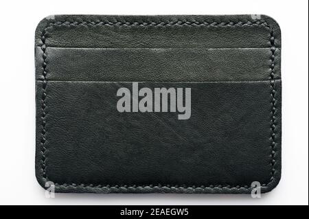 Geldbörse aus schwarzem Leder mit Taschen isoliert auf weißem Hintergrund Stockfoto