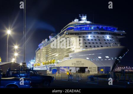 Die 'Ovation of the Seas', eines der größten Kreuzfahrtschiffe der Welt, im Hafen von Tauranga, Neuseeland Stockfoto