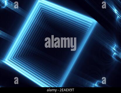 In blau ist ein technologisch strukturierter Hintergrund ein 3D Fraktal Rendering. Stockfoto