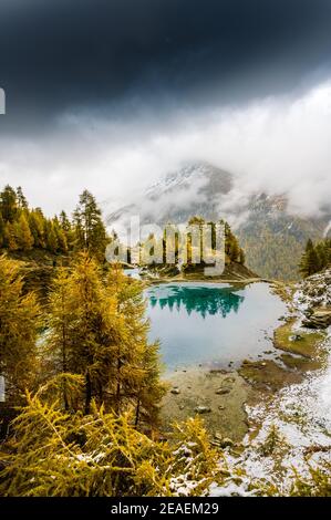 Herbststimmung über Alpensee Stockfoto