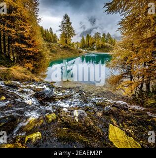 Herbststimmung über dem Alpensee im Wallis Stockfoto