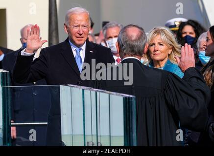 WASHINGTON DC, USA - 20. Januar 2021 - US-Präsident Joseph R. Biden Jr. wendet sich nach seinem Amtseid bei seinem Präsidenten Inaug an die Nation Stockfoto