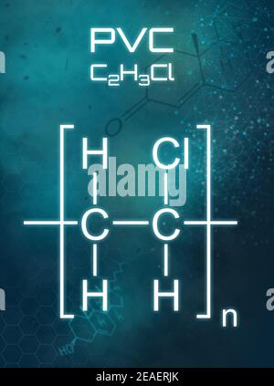 Chemische Formel von PVC auf einem futuristischen Hintergrund Stockfoto