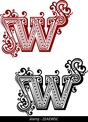 Retro W Buchstaben für jedes mittelalterliche Design isoliert auf weiß Hintergrund Stock Vektor