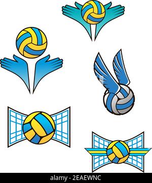 Volleyball Sport Symbole und Symbole für Design gesetzt Stock Vektor