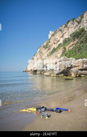 Blick auf den Berg und den Fico Turm - Circeo Italien Stockfoto