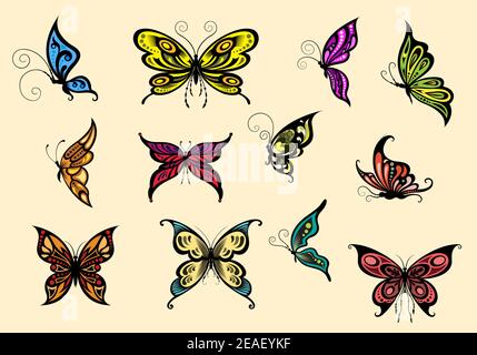 Set von bunten Butterflyes isoliert auf dem Hintergrund Stock Vektor