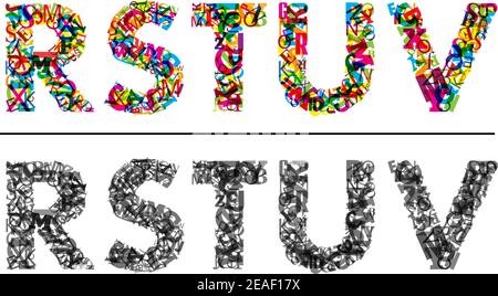 Bunte Buchstaben des Alphabets für Design nand verziert Stock Vektor