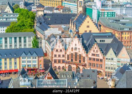 Luftaufnahme des Romerberg Platzes in Frankfurt, Deutschland Stockfoto