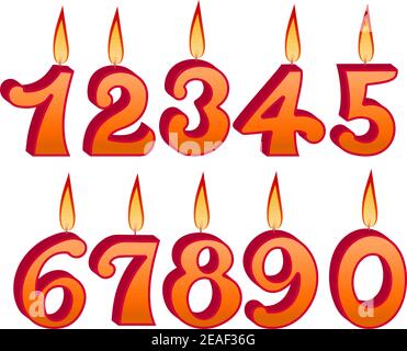 Geburtstagskerzen Set mit Zahlen und Figuren Stock Vektor
