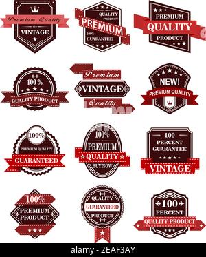 Banner und Etiketten mit Bändern im Retro-Stil für Qualität Produktkonzept Stock Vektor