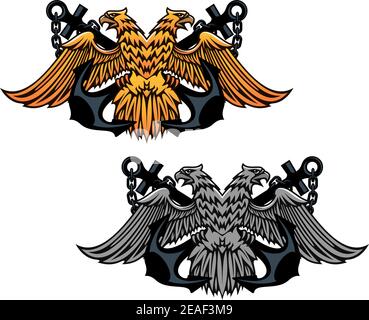 Doppelkopfadler mit Vintage Anker für Heraldik oder Tattoo Design Stock Vektor