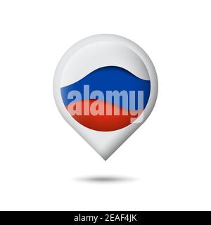 Russland Flagge Symbol in Form von Zeiger, Kartenmarkierung. Winken im Wind. Abstrakt winkende Flagge russlands. Papierschnitt. Russische Trikolore. Vektor Stock Vektor