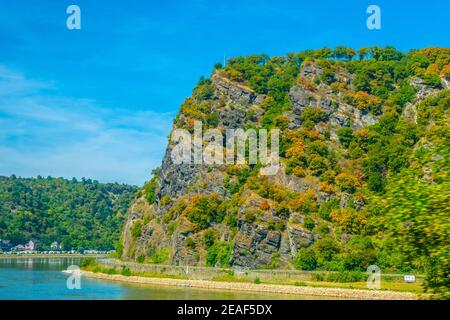 Lorelei Klippe am Rhein in Deutschland. Stockfoto