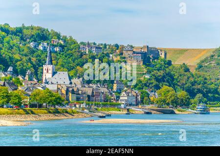 Blick auf die Uferpromenade in St. Goar, Deutschland Stockfoto