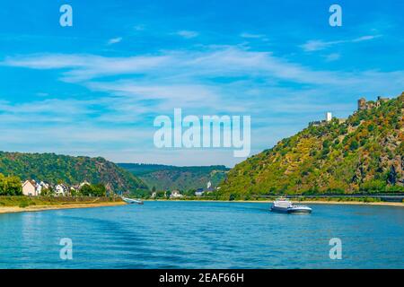 Burg Liebenstein mit Blick auf den Rhein in Deutschland Stockfoto