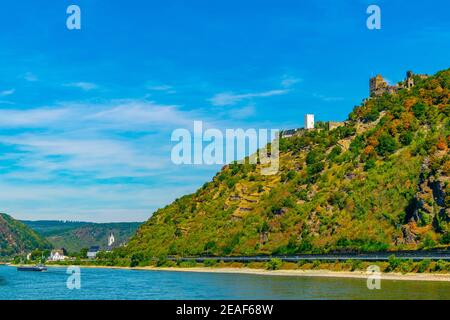 Burg Liebenstein mit Blick auf den Rhein in Deutschland Stockfoto