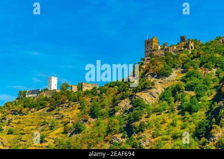 Burg Liebenstein mit Blick auf den Rhein in Deutschland Stockfoto