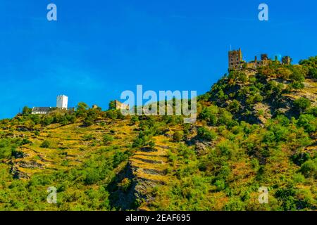 Burg Liebenstein mit Blick auf den Rhein in Deutschland Stockfoto