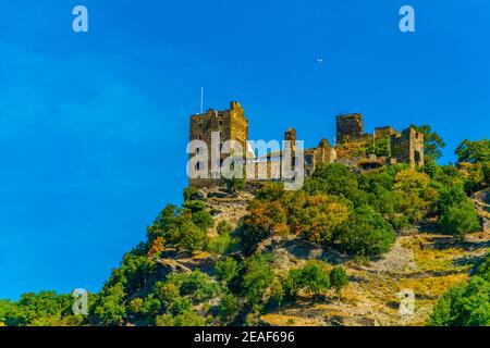 Burg Liebenstein mit Blick auf den Rhein in Deutschland Stockfoto