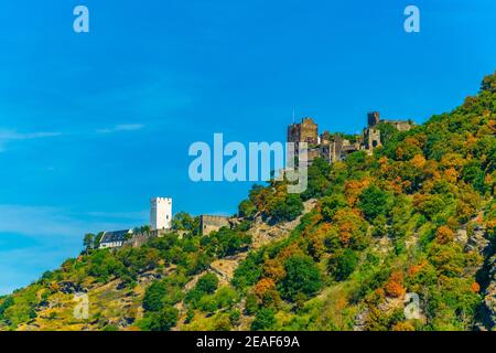 Burg Liebenstein mit Blick auf den Rhein in Deutschland Stockfoto