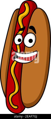 Appetitlich Hot Dog mit Senf im Cartoon Maskottchen Stil Stock Vektor