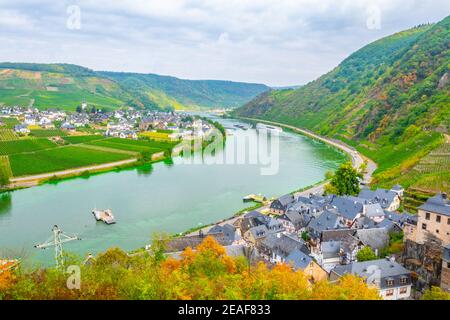 Luftaufnahme von Beilstein von Burg Metternich, Deutschland Stockfoto