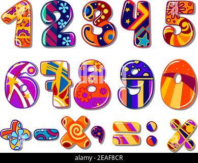 Cartoon bunte Schule Zahlen für Mathematik oder ein anderes kindisch Design Stock Vektor