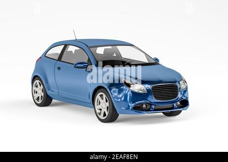 Heckklappe PKW in blau metallic isoliert auf einem weißen Hintergrund - Vorderansicht - 3D Render Stockfoto