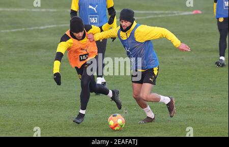 Stadt Dortmund, Deutschland. 09th Feb, 2021. firo: 09,02.2021, Fußball, 1st Bundesliga, Saison 2020/2021, BVB, Borussia Dortmund, Training, Mahmoud Dahoud, rechts Quelle: dpa/Alamy Live News Stockfoto