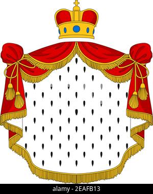 Roter königlicher Mantel mit heraldischen Elementen für luxuriöses Design Stock Vektor
