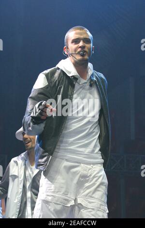 Justin Timberlake im Konzert in der Wembley Arena in London, Großbritannien. 14th Mai 2003 Stockfoto