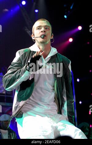 Justin Timberlake im Konzert in der Wembley Arena in London, Großbritannien. 14th Mai 2003 Stockfoto