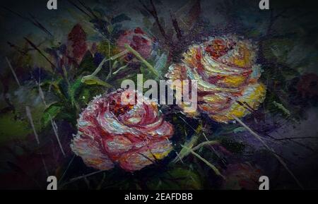 Kunst Malerei abstraktes Öl Rose Blume Natur Phantasie aus thailand Stockfoto