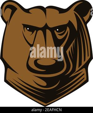 Cartoon-Illustration eines großen braunen Bärenkopfes mit glitzernden Augen, die direkt auf den Betrachter starren, Vektor auf Weiß Stock Vektor