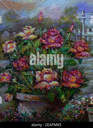 Kunst Malerei abstraktes Öl Rose Blume Natur Phantasie aus thailand Stockfoto
