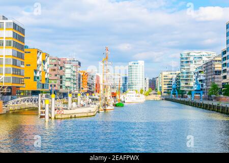 Blick auf die hafencity in Hamburg. Stockfoto