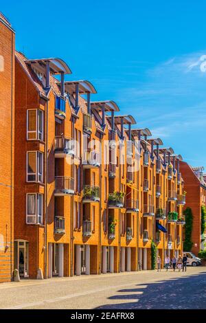 Ansicht der Backsteinhäuser im Stadtteil teerhof in Bremen. Stockfoto