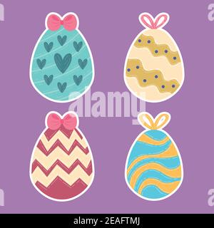 Frohe ostern Feier Karte mit vier Eiern bemalt Vektor-Illustration Design Stock Vektor