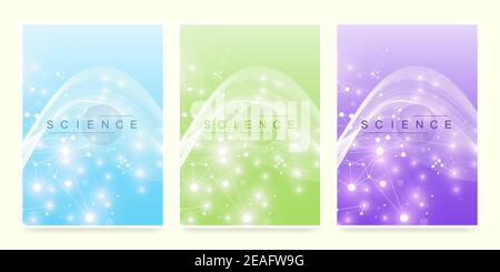 Moderne Vektor-Vorlage für Broschüre, Broschüre, Flyer, Cover, Magazin oder Geschäftsbericht. A4 Größe mit bunten abstrakten Molekülen. Atome. Neuronen. Medic Stock Vektor