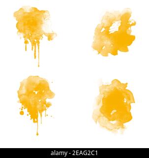 Set mit gelben Aquarellfarben und Blot-Bürsten Stockfoto
