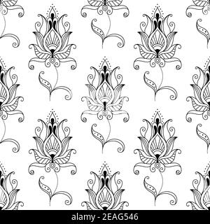 Wiederholen Sie kalligraphische nahtlose Muster in schwarz und weiß kunstvoll Florale persische Motive im quadratischen Format Stock Vektor