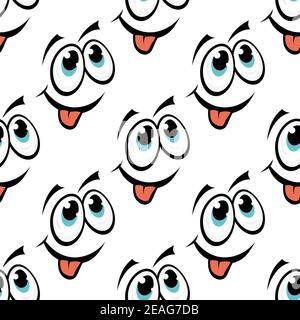 Cute glücklich wiederholen nahtlose Emoticon Gesichtsmuster mit großen googly Augen und ein Lächeln mit einer hervorstehenden Zunge, Cartoon-Illustration für Kinder Stock Vektor