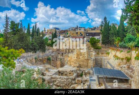 Ruinen von Teichen von Bethesda in Jerusalem, Israel Stockfoto