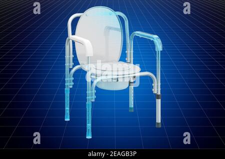 Visualisierung 3D cad Modell Handicap Tragbarer Toilettensitz, Blaupause. 3D Rendern Stockfoto