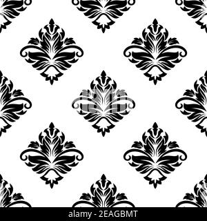 Geometrisches Arabeske Muster mit einem Diamant-förmigen floralen Motiv in einem wiederholen nahtlosen Design mit breiten Grenzen dazwischen, geeignet für Damast Stil Stoff Stock Vektor