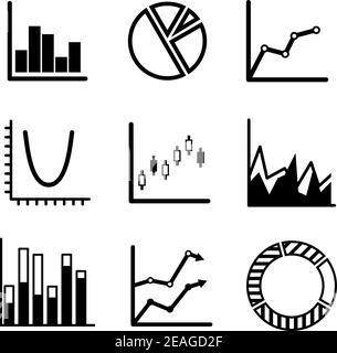 Diagramme und Diagramme für Unternehmensstatistiken mit Kreisdiagrammen, Balkendiagrammen, Pfeildiagrammen und Flussdiagrammen mit verschiedenen Leistungstrends Stock Vektor