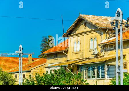 Traditionelle Häuser der deutschen Kolonie in Haifa, Israel Stockfoto