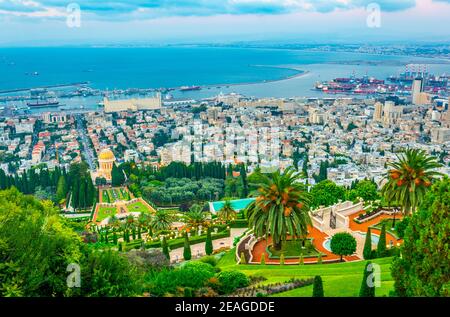 Blick auf die Bahai Gärten in Haifa, Israel Stockfoto